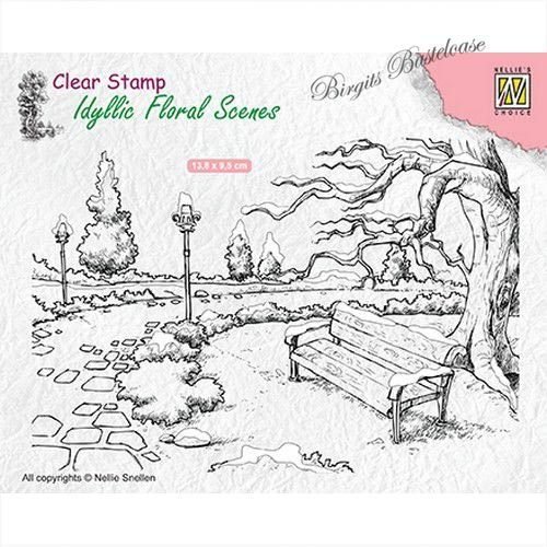 Nellie's Clear Stamp winterlicher Park mit Sitzbank IFS016