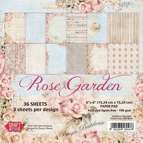 Craft&You Paper Pad 15 x 15 Rose Garden CPB-RG15