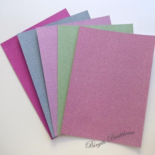 5 Glitterkarton A4 pink, blau, flieder 230g/qm 3002/0602