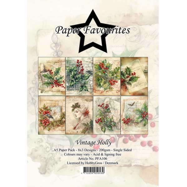 Paper Favourites A5 Vintage Holly Paper Pack PFA106